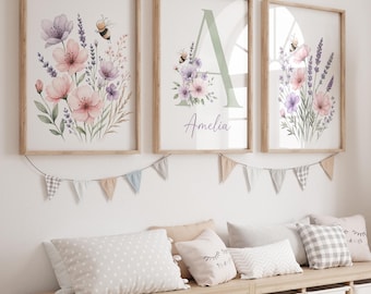 Impressions personnalisées de fleurs sauvages pour chambre de bébé, art mural bohème (téléchargement numérique)