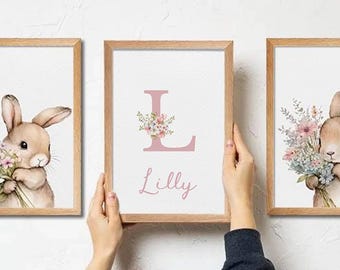 Lot de 3 impressions lapin et lettre A4 – Art poster encadré