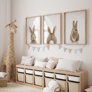 Kanintryck, barnrumsdekor, kaninsvans, konstdekor för babyrum, utskrivbar affisch, skogsdjur, kanin, set med 3 tryck, digital nedladdning bild 5