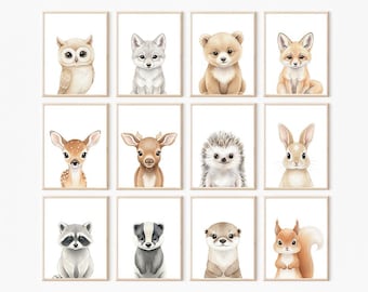 Impressions aquarelles d'animaux de la forêt, lot de 12 (téléchargement numérique)