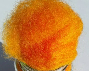 Mandarin Orange wool batting, 1oz, hand dyed wool, carded wool, wool batt, felting wool, spinning wool, crafting supplies, macrame, weaving