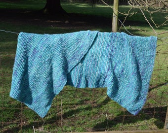 Turquoise and purple wool throw blanket, handmade wool afghan, hand dyed & hand spun wool blanket, 6.2 ft x 3.1 ft, boho blanket