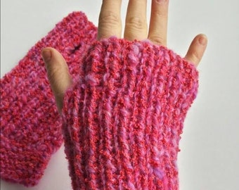 Chauffe-bras roses, chauffe-bras en laine, chauffe-poignets pour femmes, gants sans doigts faits à la main, teints à la main, filés à la main, chauffe-bras tricotés à la main