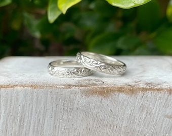 Sterling Silver Patterned Band - Size M