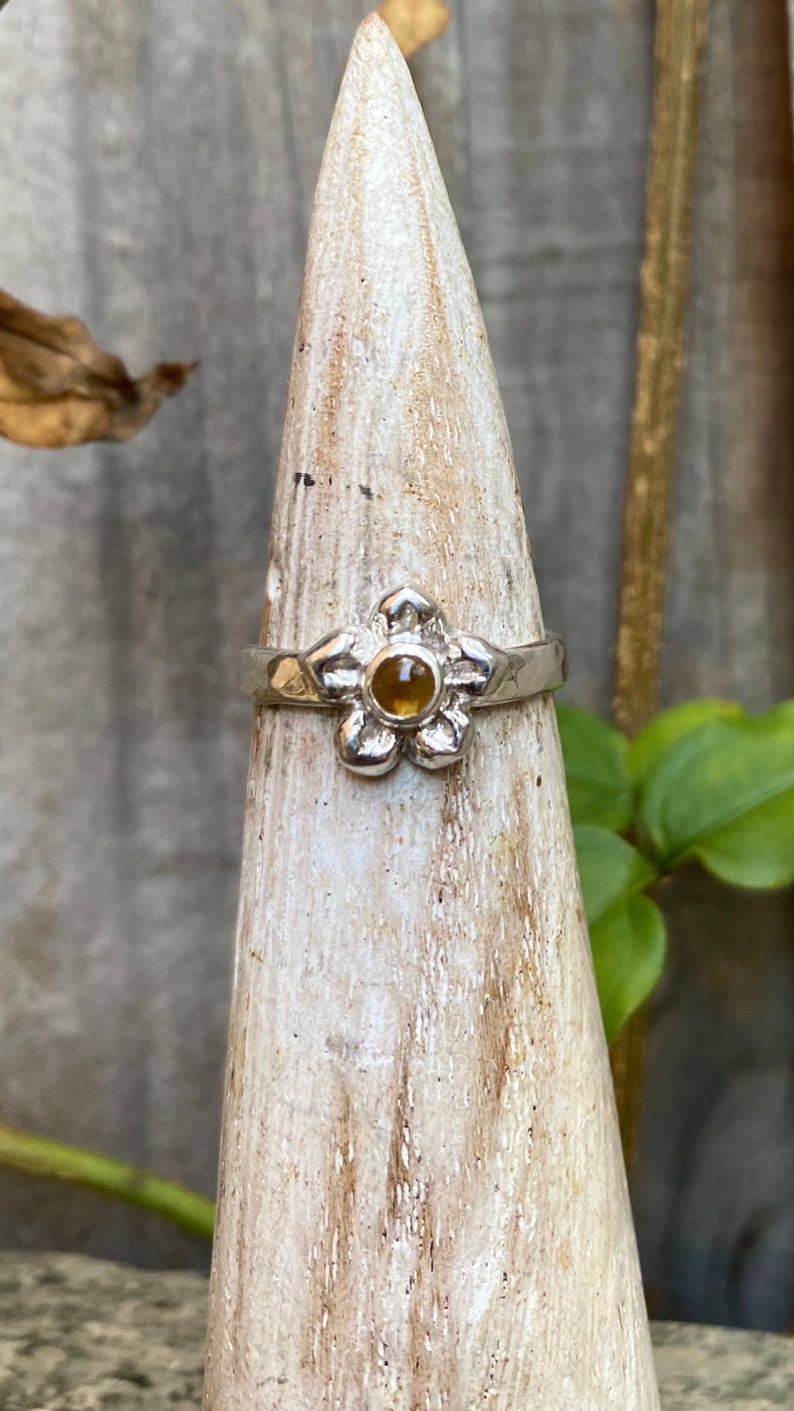 Sterling Silver with Hammer Textured Band Citrine Flower Ring