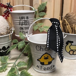TINY BUCKET, sand pail, beachdrcor, hanging ornament, farmhouse