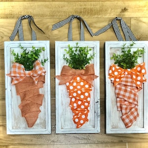 Carrot pictures, Easter wall hanging, farmhouse, door hanger, carrot artwork, rustic, reclaimed wood, image 1