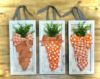 Carrot pictures, Easter wall hanging, farmhouse, door  hanger, carrot artwork, rustic, reclaimed wood,
