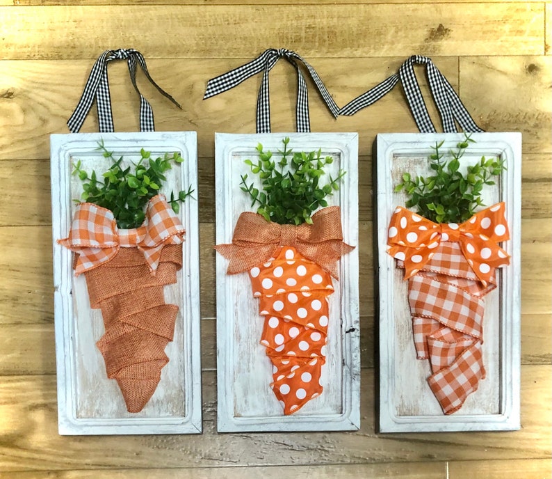 Carrot pictures, Easter wall hanging, farmhouse, door hanger, carrot artwork, rustic, reclaimed wood, image 1