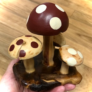 Wood Mushrooms, painted mushroom grouping, hand made, reclaimed wood, gnome decor, fairy garden, toadstools