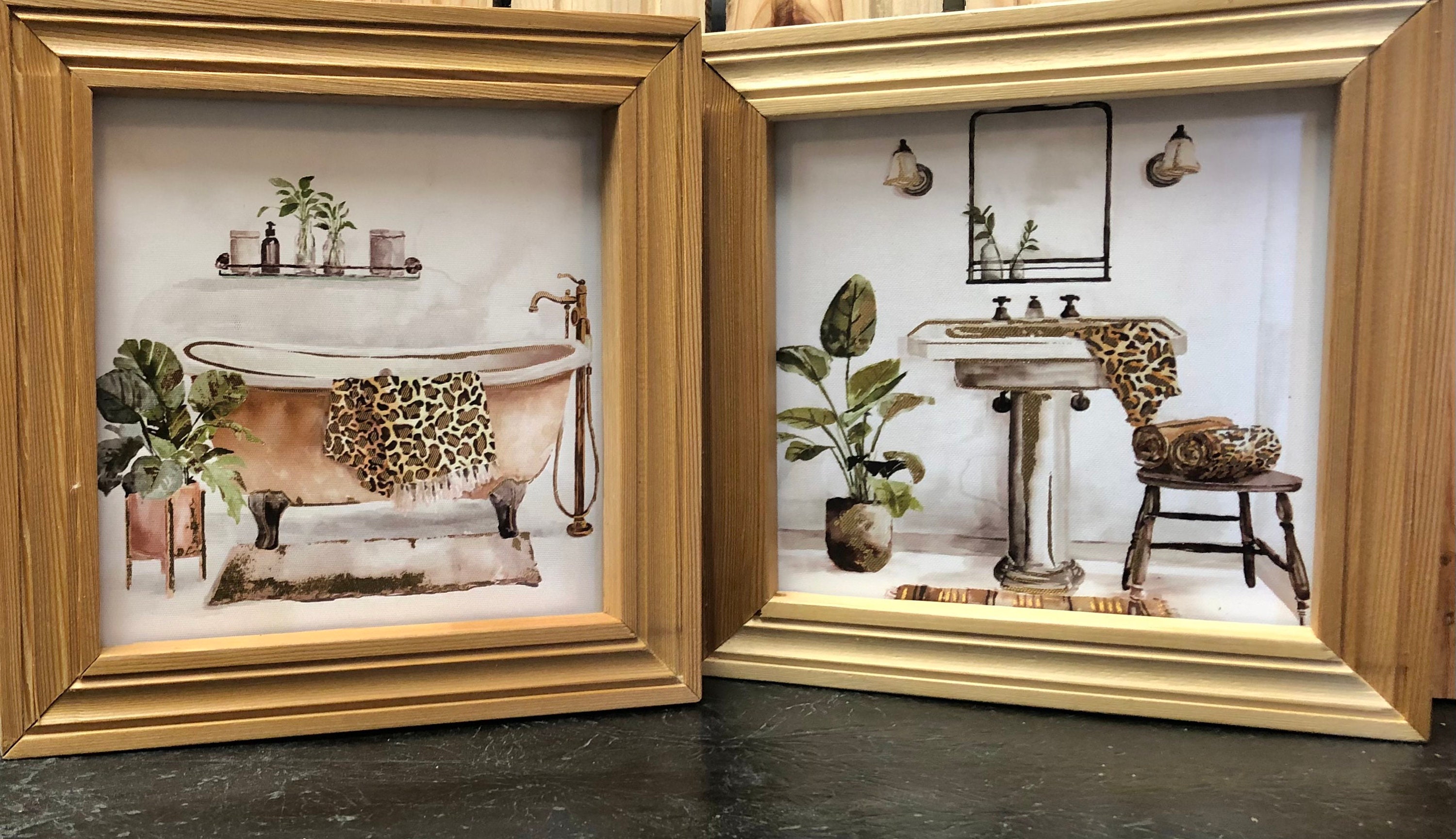 BATHROOM FRAMED ART Animal Print Decor Bathtub Picture Etsy