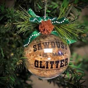 MAN GLITTER ORNAMENT, sawdust is man glitter, clear plastic, Christmas