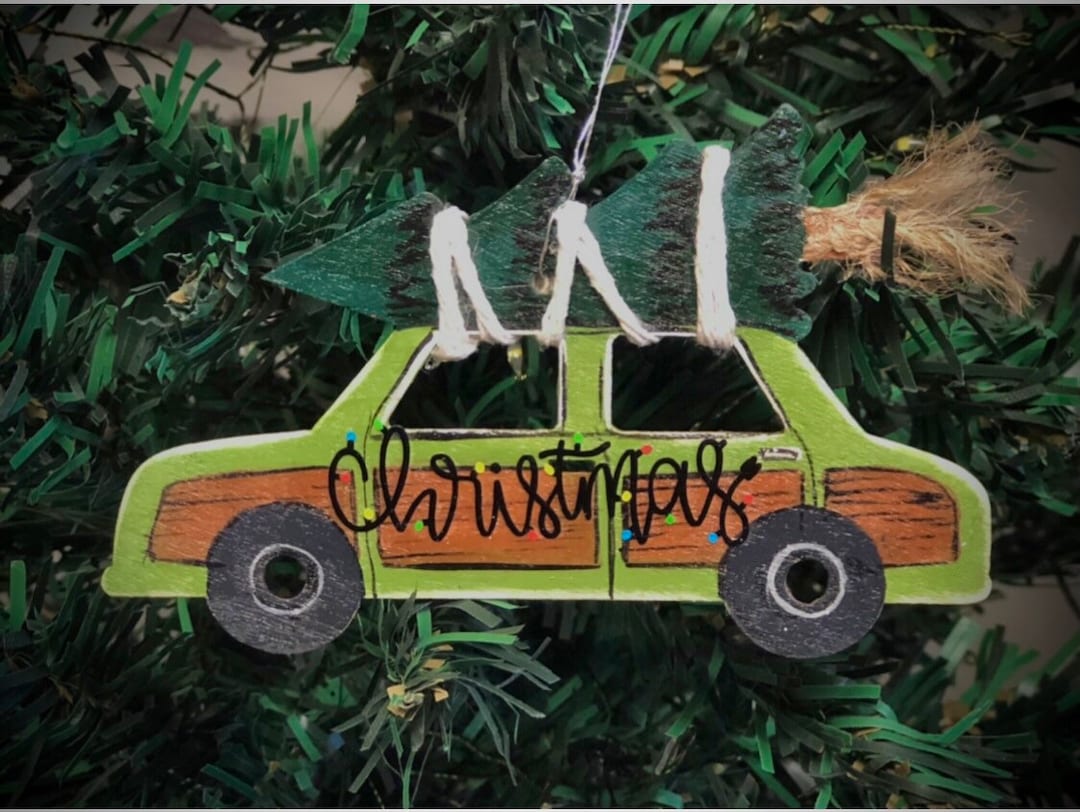 CHRISTMAS VACATION Ornament, Car, Christmas Tree, Wood , Hand Painted
