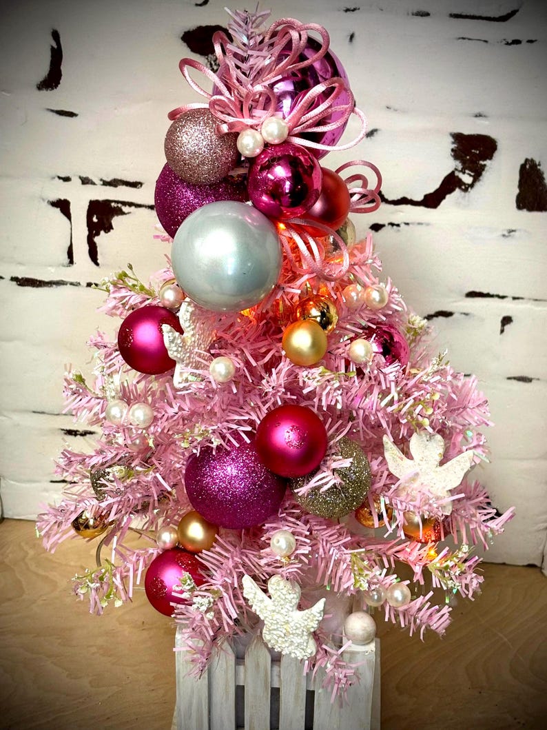 Mini Pink Christmas Tree/ Table Top Tree/ Pre Lit Tree/ Remote Control