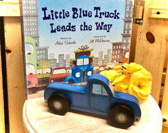 LITTLE BLUE TRUCK, hand made 5.5”  wood, mini pillow sets, red truck