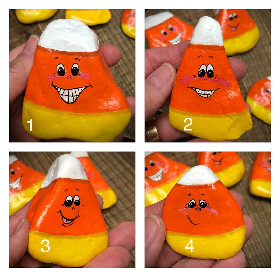 Candy Corn Painted Rocks Halloween Tiered Tray Decor Fall