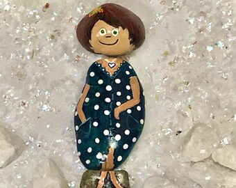 ROCK DOLL: TARA, hand Painted rocks, toys for kids and adults 3 and older, dolls, quiet time, car toys., fridge magnet, memo board,