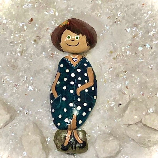 ROCK DOLL: TARA, hand Painted rocks, toys for kids and adults 3 and older, dolls, quiet time, car toys., fridge magnet, memo board,