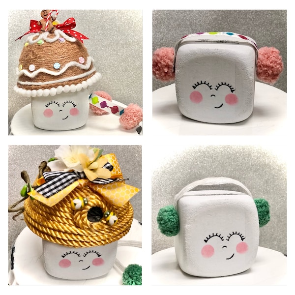 Marshmallow mug hats, Valentine’s Day, Halloween, gingerbread hat, marshmallow buddies, with earmuffs. 2 piece sets.