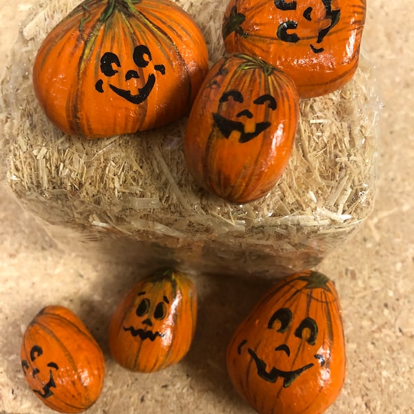 MINI JACK-O-LANTERNS, painted rocks, Halloween, pumpkins, trick or treat, tiered trays