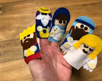 NATIVITY / 5 piece finger puppet set/ kids nativity