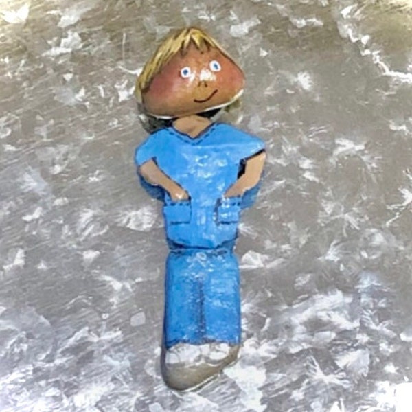 Rock doll, painted rock, doctor doll, medical field, magnet doll, fridge magnets, interchangeable