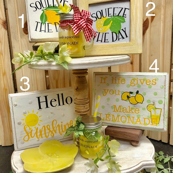 LEMON decor/ lemonade signs/ sunshine/ farmhouse/ yellow decor/ tiered trays/ summer displays/ limes/ lemon mini truck