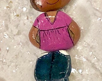ROCK DOLL: SAM, hand painted rock dolls, magnetic toy, little people, interchangeable pieces, fridge magnet