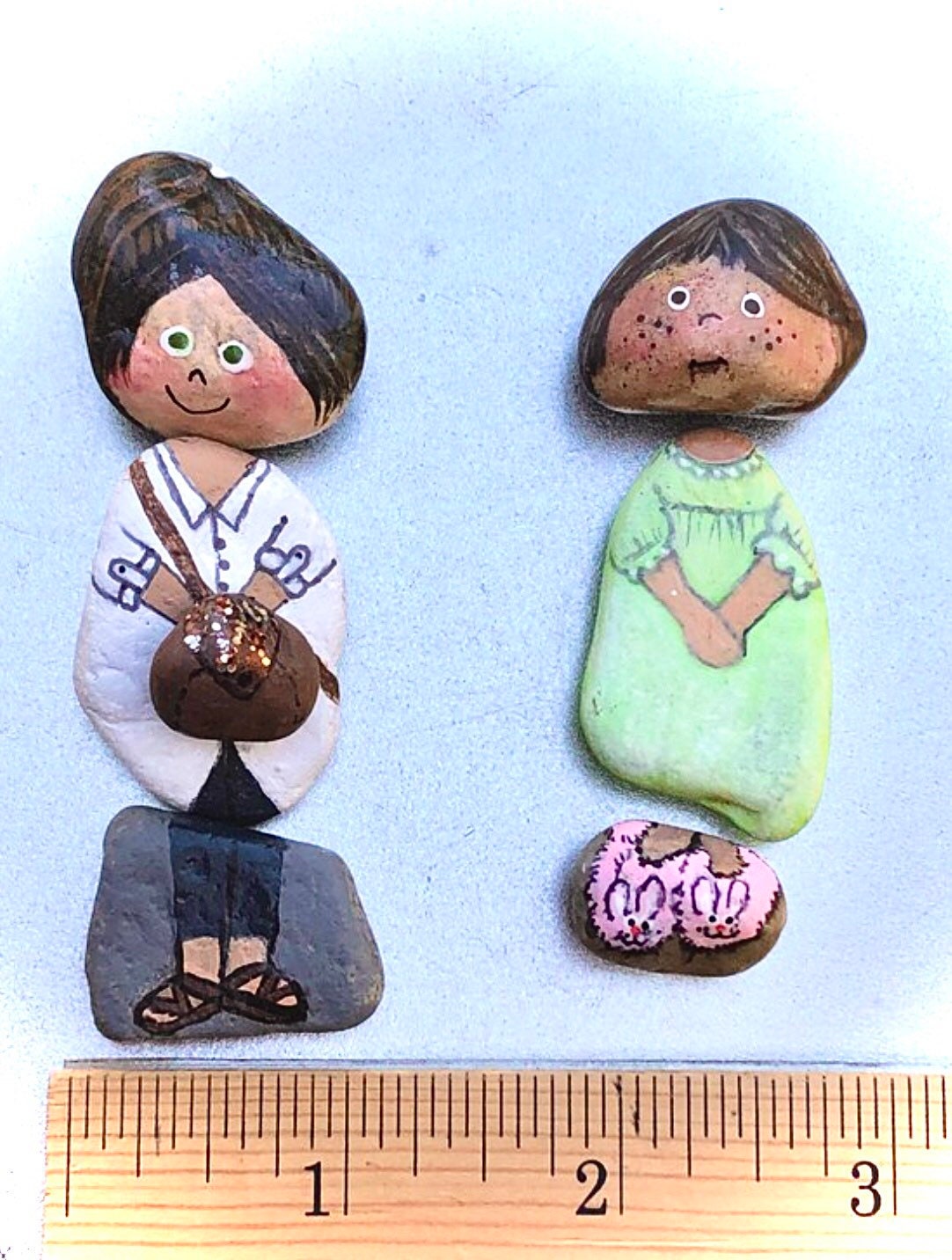 Painted ROCK DOLLS, magnetic, painted rocks, for kids over 3, car toy, quiet toy, dolls, unique gift, interchangeable pieces, hand painted,