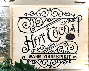 Hot cocoa bar sign, wood plaque, Christmas, winter decor