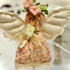 Cloth angels, angel decor shabby chic,  on a stand, spring decor, vintage style