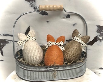 Easter eggs set, twine wrapped, bunny eggs, tiered trays, farmhouse, rustic, set of 3