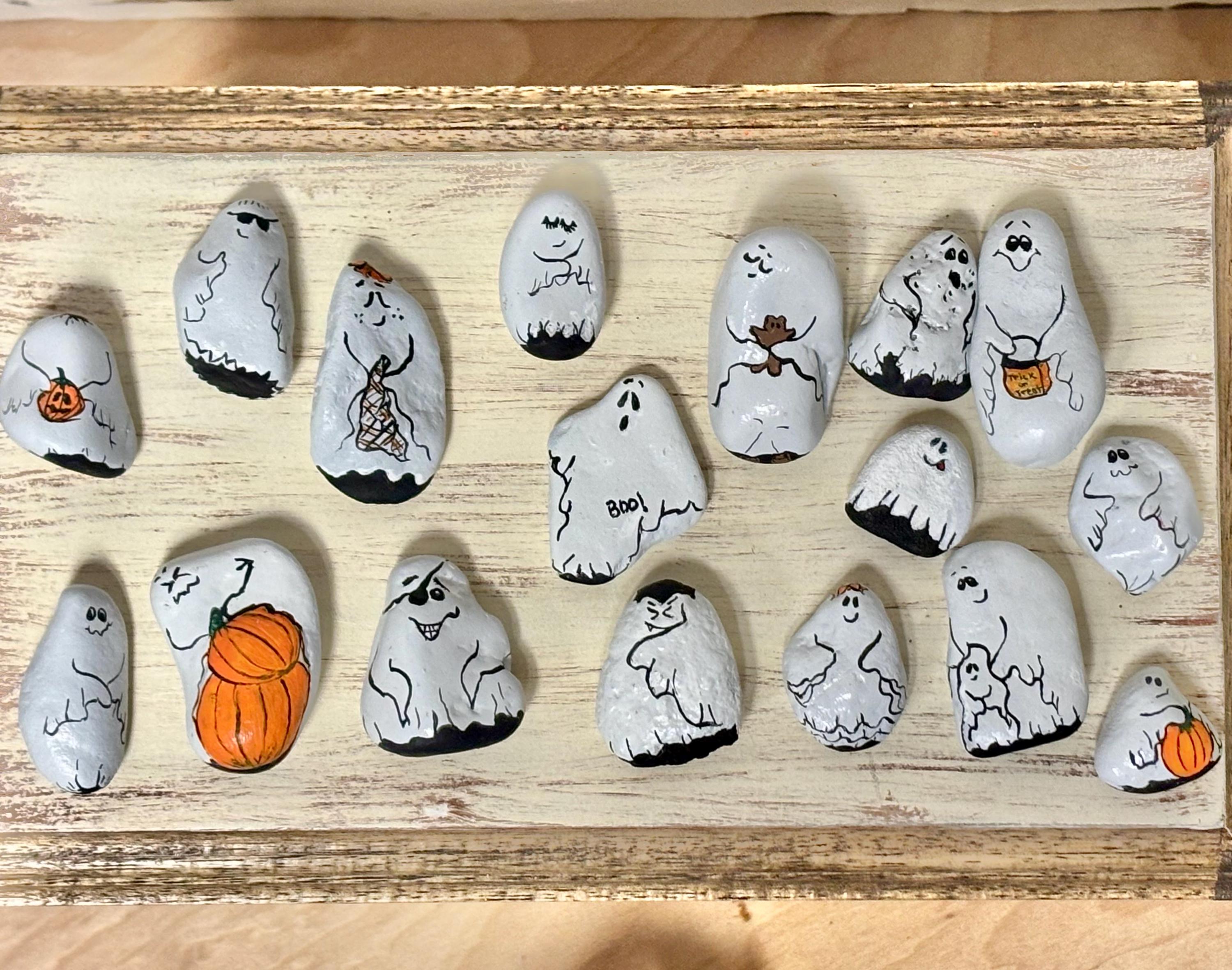 Halloween Ghost Nd Eyeballs Decorative Hand Painted Rocks, Garden Stones, And Bricks For Indoor And Outdoor Use (3"-5") Medium (5"-8") Large ( Large) (Medium