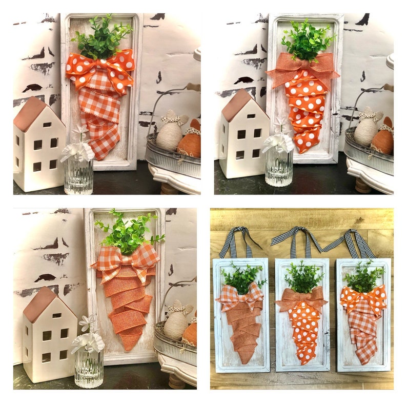 Carrot pictures, Easter wall hanging, farmhouse, door hanger, carrot artwork, rustic, reclaimed wood, image 3