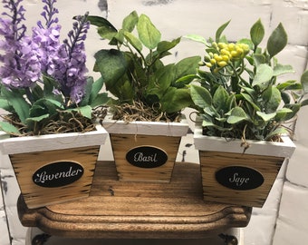 LITTLE PLANTS/ herbs/ tiered tray decor/ small potted flowers/ faux plant