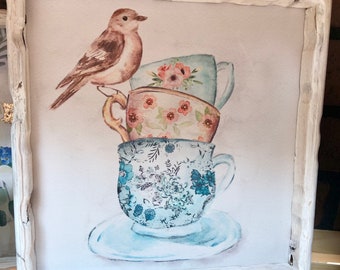 framed canvas bird artwork, handmade frames,