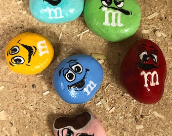 ROCK “CANDY”, handpainted rocks, pebbles, m&m look alike, faux candy.