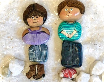 Pebble dolls, Painted rocks, for adults and kids, over 3yrs. old , quiet toy, car toy, dolls, fridge magnet, gift giving