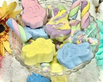 Easter, faux marshmallows, bunny candy, fake Easter candy, tiered tray, candy dish filler