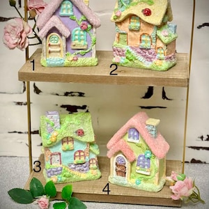 Easter village pieces, resin easter houses, hand painted