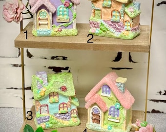 Easter village pieces, resin easter houses, hand painted