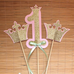 Little Princess Party, Crown Centrepieces, Gold Mint and Pink First Birthday, First Birthday