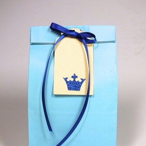 Little Princess Party, Crown Favor Bags, Gold and Royal Blue, Gold and Pink, First birthday, Birthday Treat Bags image 1