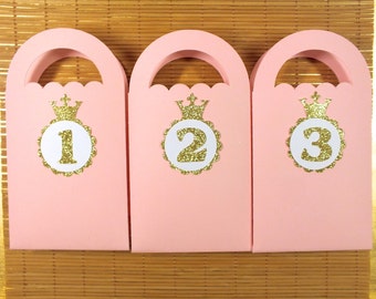 Princess Party Favor Bags, Gold and Pink First Birthday, Pink, Mint, Cream and Blue Candy Bags