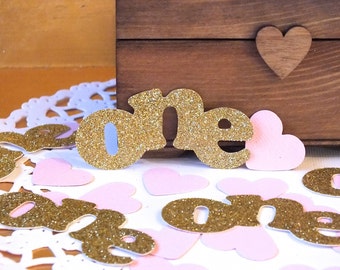 Heart Confetti, Gold and Pink First Birthday, Pink and Gold Birthday, First Birthday