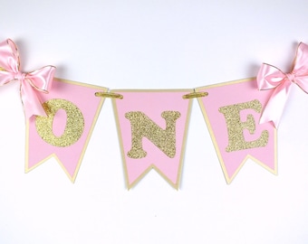 High Chair Banner, Gold and Pink, Gold and Blush, Baby Shower, Birthday Decor, Pink and Gold Birthday, First Birthday Banner