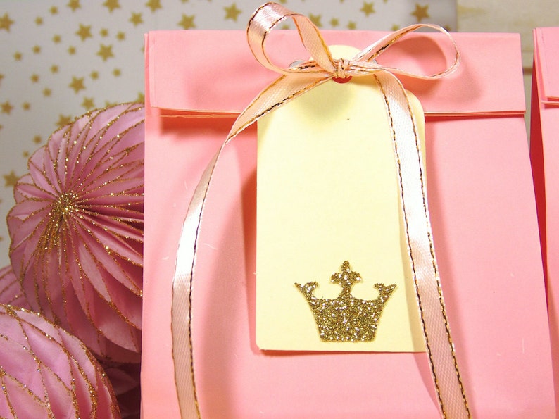 Little Princess Party, Crown Favor Bags, Gold and Royal Blue, Gold and Pink, First birthday, Birthday Treat Bags image 4