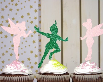 Peter Pan und Tinkerbell Cupcake Toppers, Rosa und Gold Geburtstag, Fairy Party