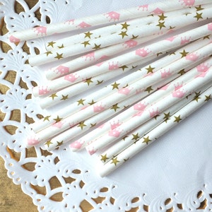 Little Princess Party, Crown Paper Straws, Gold and Pink, Gold and Blush, First Birthday, Birthday Decor, Pink and Gold Birthday