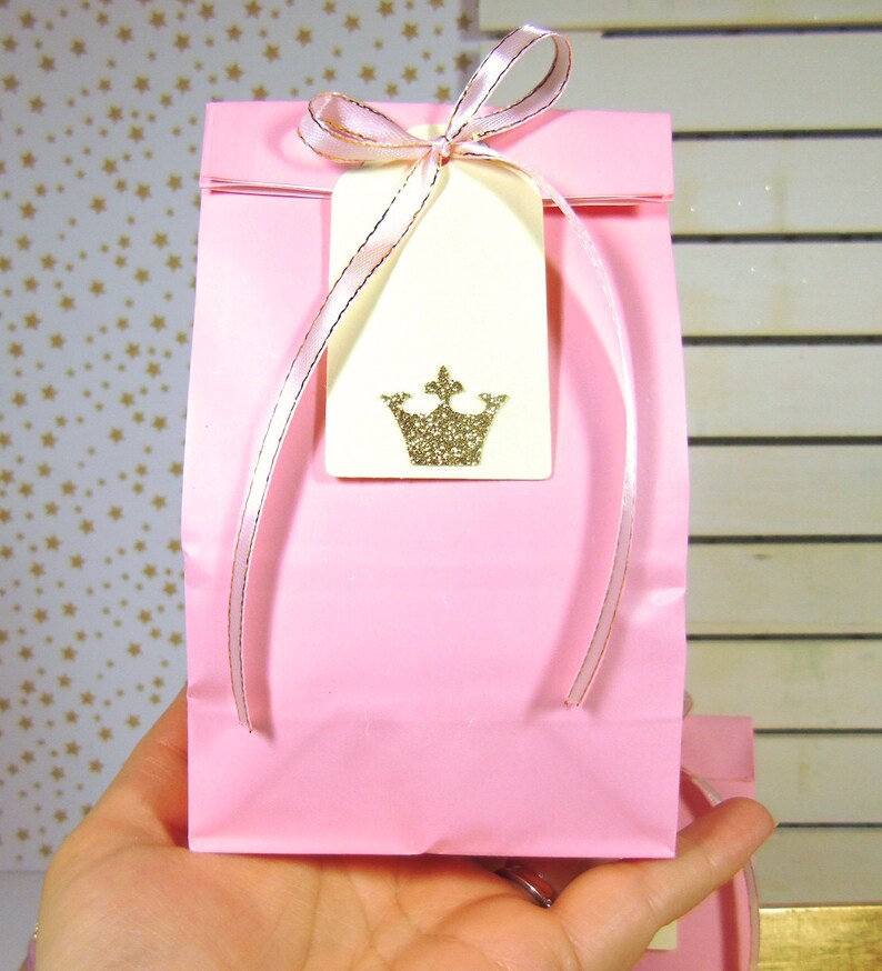 Little Princess Party, Crown Favor Bags, Gold and Royal Blue, Gold and Pink, First birthday, Birthday Treat Bags image 2